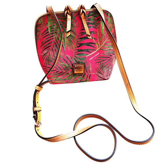 Dooney & Bourke Siesta Palm Crossbody Bag Leather Purse Pink Green Tan Resort - Picture 1 of 10